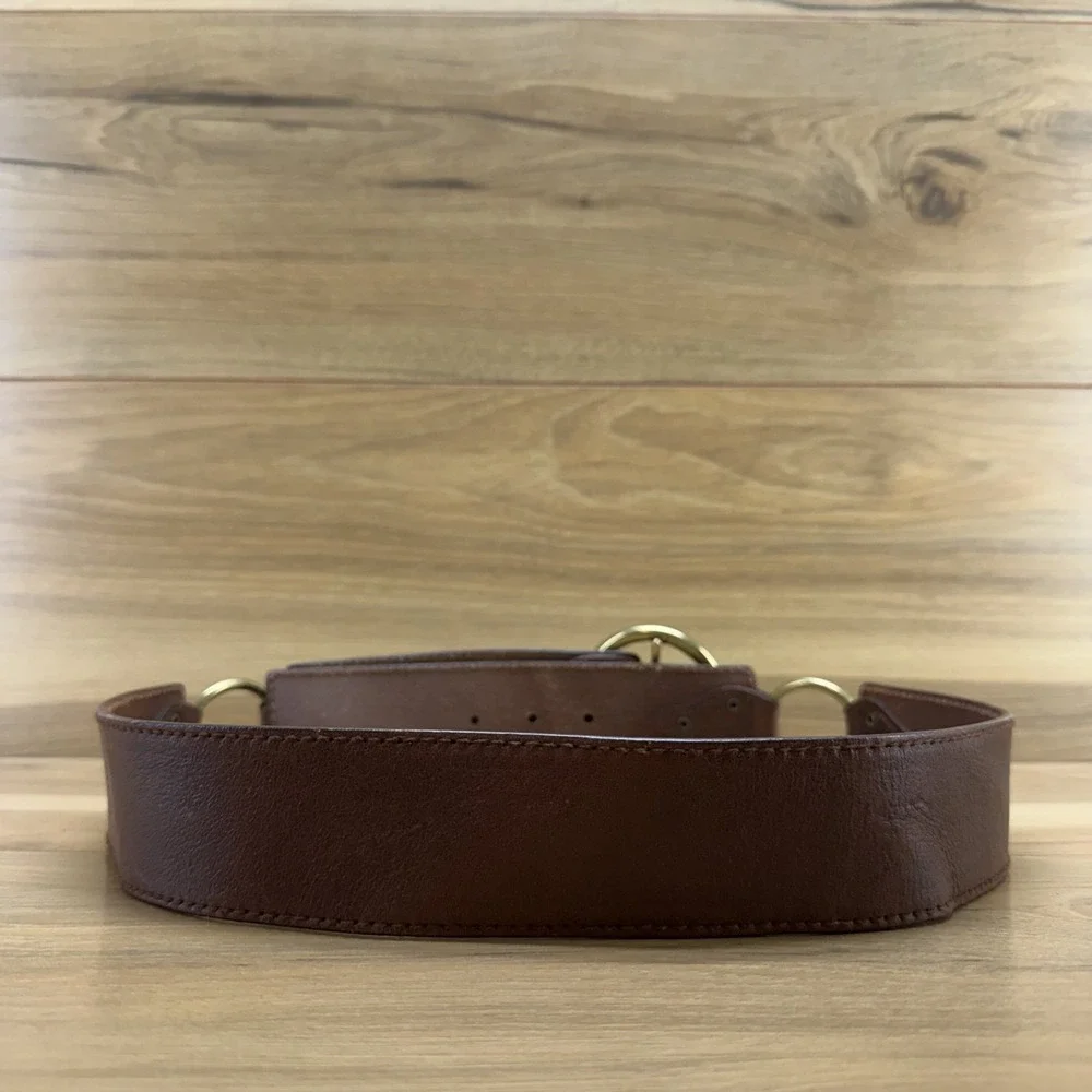 Michael Kors Women's Y2K Vintage Wide Belt Size L Brown Leather Boho Festival